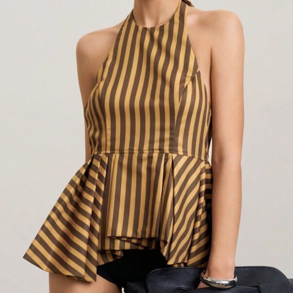 Striped halter top with open back